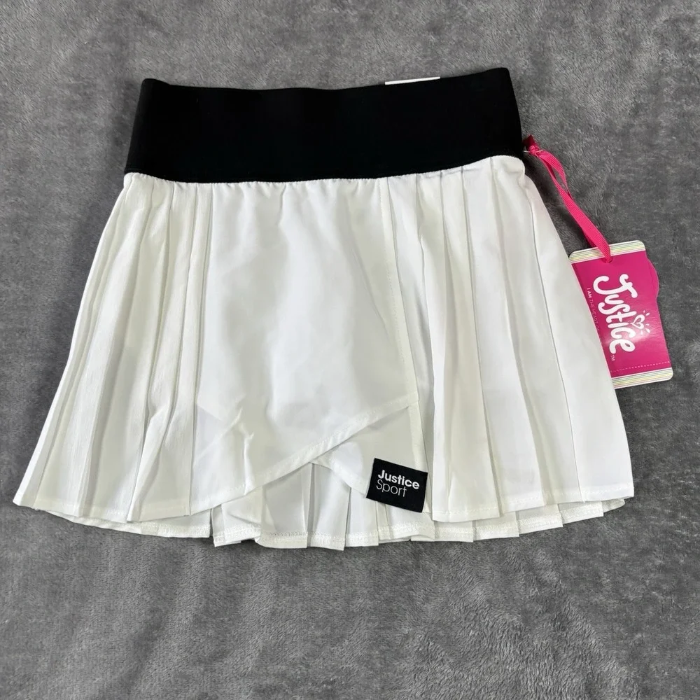 Justice Sport Girls Pleated White Skort Size XS 5/6 Elastic Waits  NWT